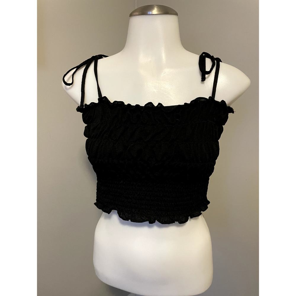 Divided - Small - Black Crop Tank with adjustable tie straps